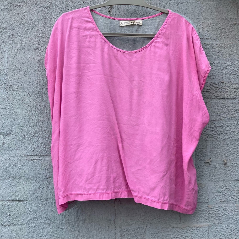Graham & Spencer Pink/Grey Silk/Cotton T-shirt, M